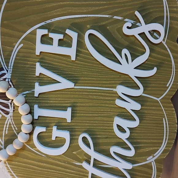 Give Thanks Hanging Pumpkin Sign Wall Door Decor - Picture 2 of 7